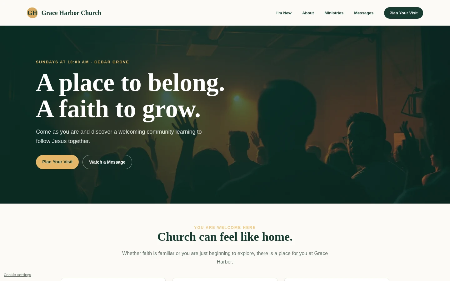 A church website built with Shepherd Station on a laptop