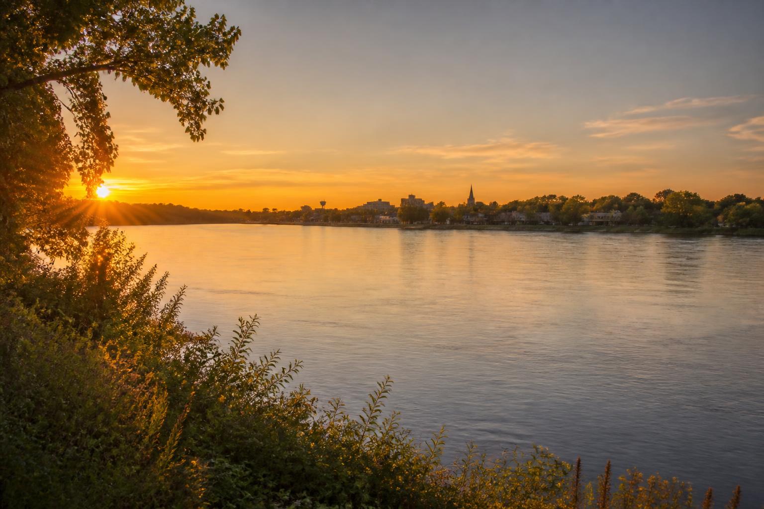 The Mississippi River at sunset in Anoka, Minnesota