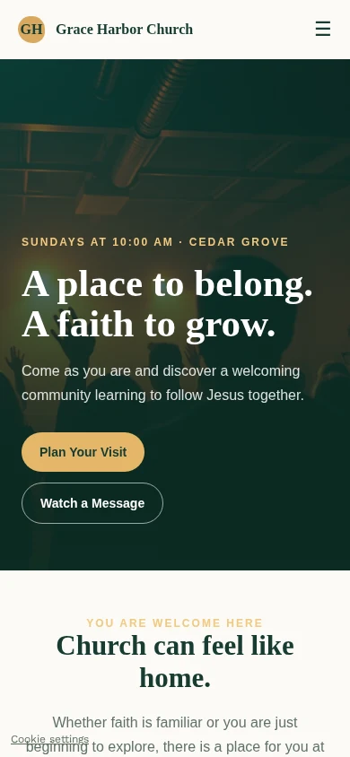 The same church website on a phone